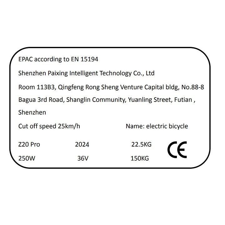 CE Sticker - PVY E-BIKE